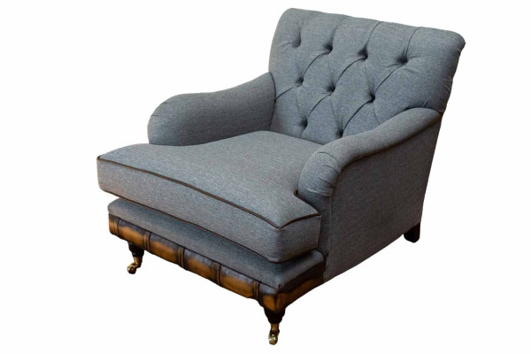 Fauteuil à ailes Fauteuil 1 place Tissu Luxe Salon classique Chesterfield