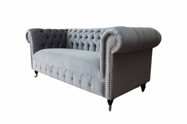 Canapé trois places Chesterfield gris en velours 230cm