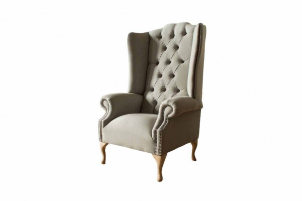Fauteuil Gris en Aile de Fauteuil Design Rembourrage Chesterfield Salon Textile