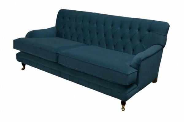 Chesterfield Design Canapé Trois Places en Tissu Bleu Luxueux