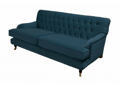 Chesterfield Design Canapé Trois Places en Tissu Bleu Luxueux