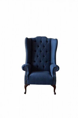 Chesterfield Fauteuil à Ailes Fauteuil Relax Tissu d'Ameublement en Tissu 1 Place