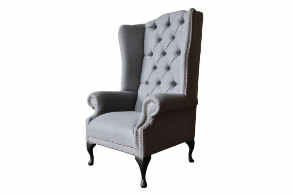 Fauteuil Wing Chesterfield Canapé Canapé Tissu Gris 1 Place Accoudoir Textile