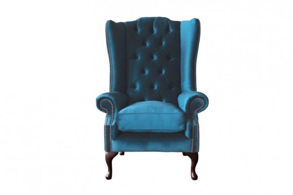 Grande fauteuil à accoudoirs gris de design Chesterfield en textile pour salon