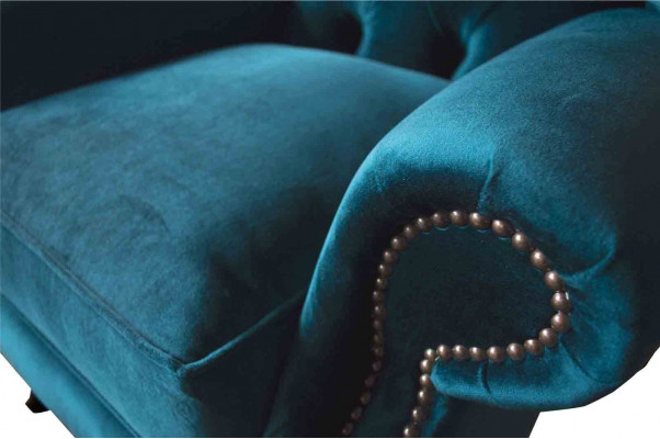 Grande fauteuil à accoudoirs gris de design Chesterfield en textile pour salon