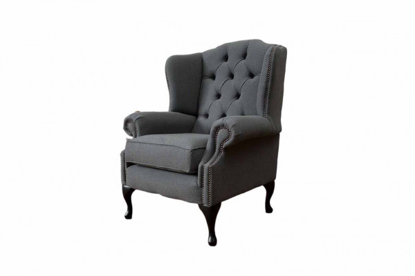 Gris Fauteuil à Ailes Fauteuil de Design Revêtement Canapé Chesterfield Textile neuf