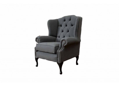 Gris Fauteuil à Ailes Fauteuil de Design Revêtement Canapé Chesterfield Textile neuf