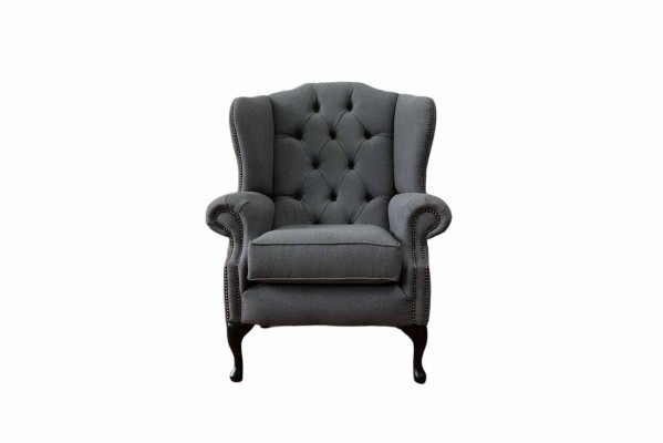 Gris Fauteuil à Ailes Fauteuil de Design Revêtement Canapé Chesterfield Textile neuf