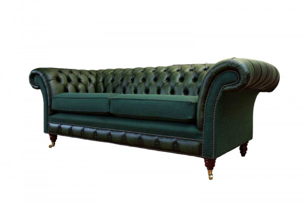 Canapé design 3 places, canapé en cuir rembourré Chesterfield en tissu vert