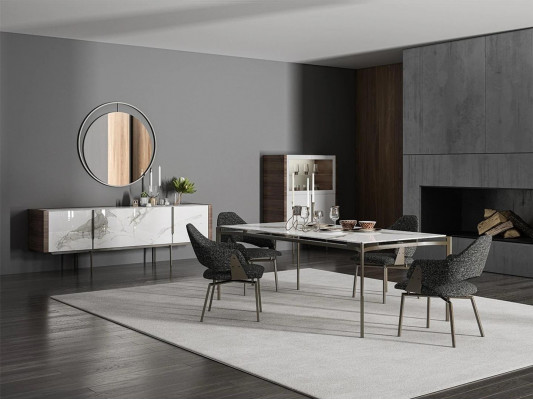 Ensemble de salle à manger de luxe 8 pièces Mobilier Table à manger Chaises 4x Meubles en bois Buffet