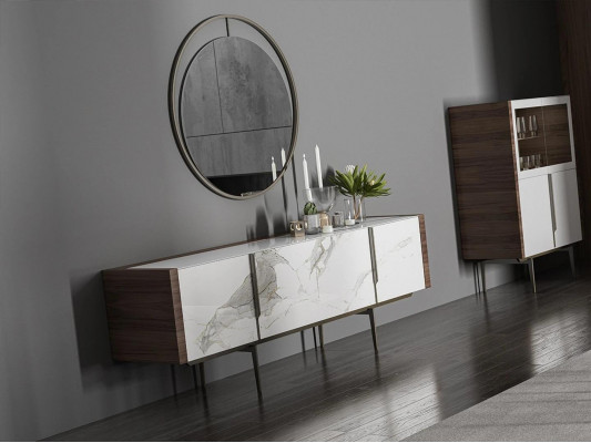 Ensemble de salle à manger de luxe 8 pièces Mobilier Table à manger Chaises 4x Meubles en bois Buffet