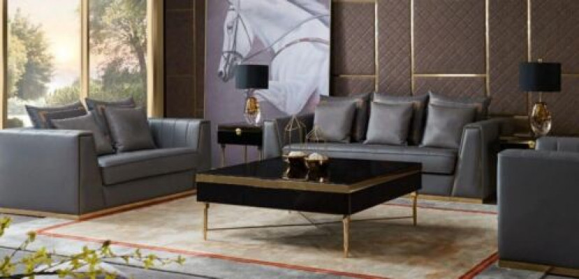 Trois canapés modernes Trois canapés rembourrés en cuir à trois places