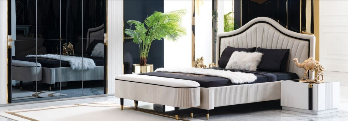 Ensemble chambre à coucher de 3 pièces Lit 2x Table de chevet Style Mobilier italien nouveau