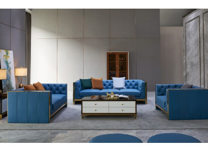 Ensemble complet de canapés Chesterfield 3 places 2 places 1 place Table basse Designer 4 pièces