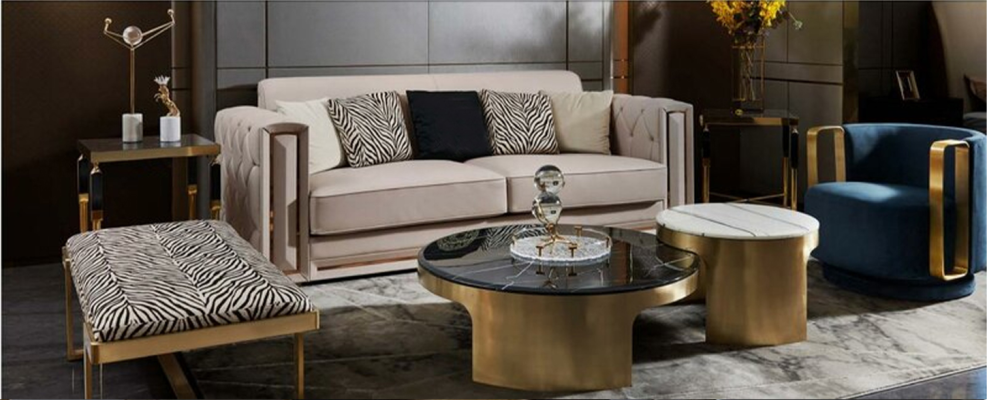 Chesterfield canapé en cuir beige de luxe Conception de salon Canapés rembourrés