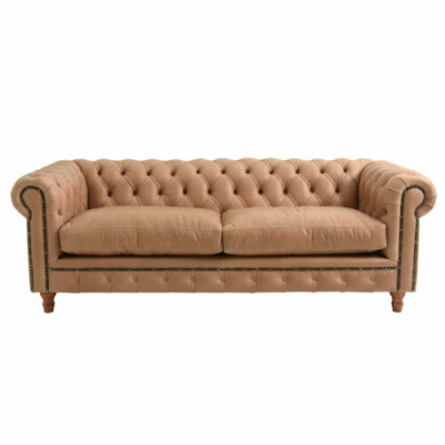 Canapé en cuir design - Chesterfield en tissu trois places de 220 cm