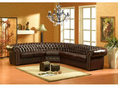 Canapé d'angle classique Chesterfield en cuir, canapé d'angle en tissu d'ameublement, canapé d'angle.