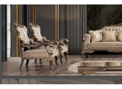 Un fauteuil baroque luxueux, classique, beige et or Chesterfield
