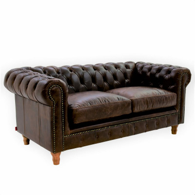 Canapé en cuir design - Chesterfield en tissu trois places de 220 cm