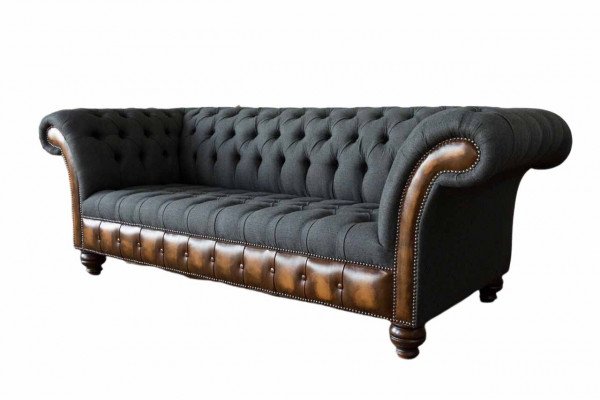 Conception canapé noir 3 places Chesterfield Tissu Canapé Rembourrage neuf