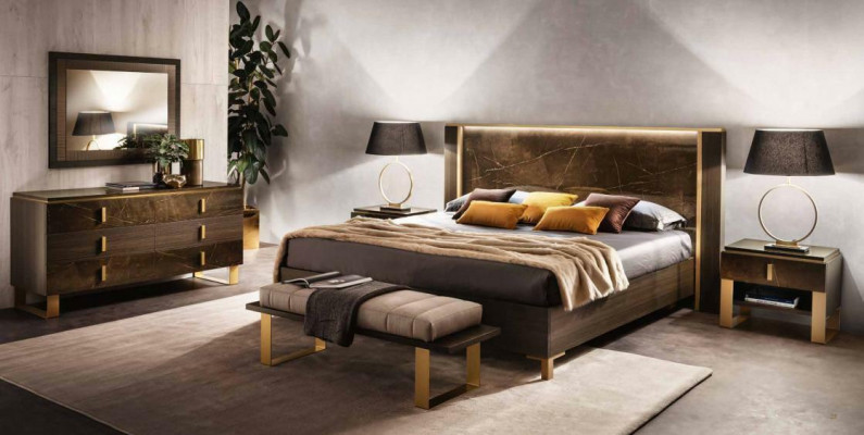 Lit Table de chevet Commode 4 pcs. Ensemble de chambre à coucher Décoration Design Moderne Luxe