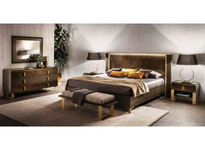 Lit Table de chevet Commode 4 pcs. Ensemble de chambre à coucher Décoration Design Moderne Luxe