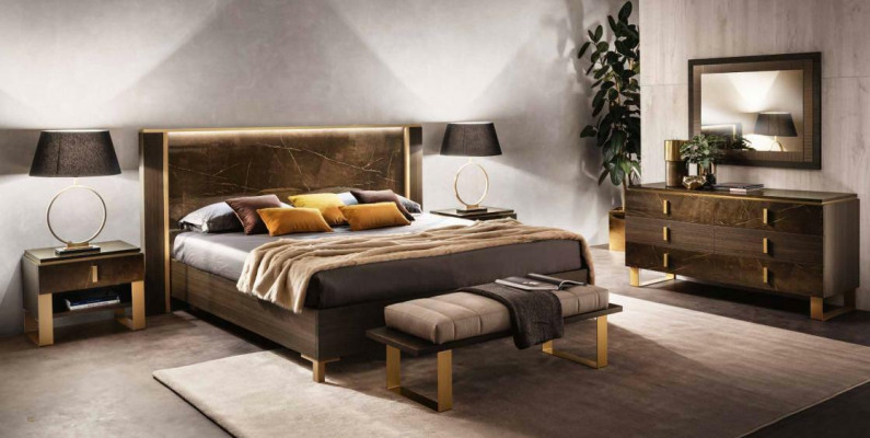 Lit Table de chevet Commode 4 pcs. Ensemble de chambre à coucher Décoration Design Moderne Luxe