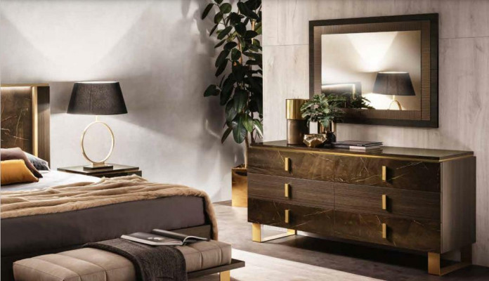 Lit Table de chevet Commode 4 pcs. Ensemble de chambre à coucher Décoration Design Moderne Luxe