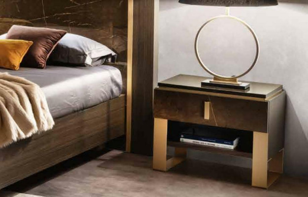 Lit Table de chevet Commode 4 pcs. Ensemble de chambre à coucher Décoration Design Moderne Luxe