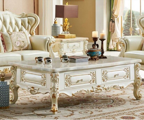 Table basse Classic r 150x90 grand table d'appoint de canapé imitant le marbre
