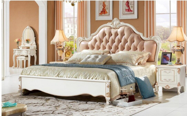 Meuble de chambre à coucher Royal Chesterfield Lit 180x200 Cuir