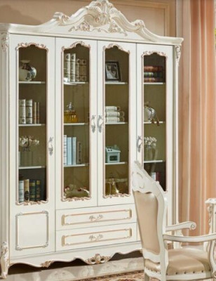 Étagère à livres Style Art Déco Armoire Vitrine de meubles blancs en bois.