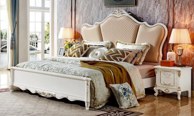 Style antique lits Lit double Lit en cuir Cadre de lit Baroque Rococo Lit