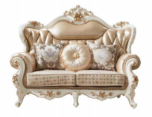 Canapé 2 places beige en cuir de luxe Design classique Canapé élégant de salon