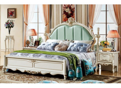 Chambre classique Lit mobilier Bois Lits en cuir Baroque Rococo