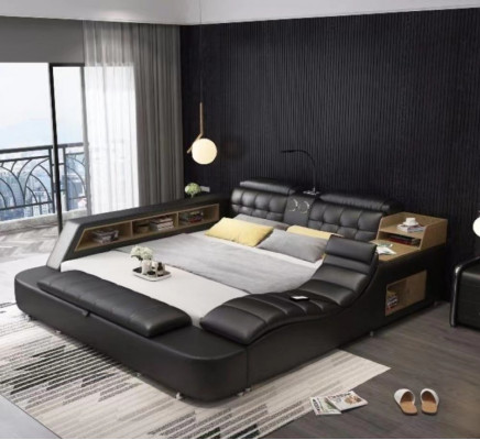 Lit double Chambre Lit rembourré 180x200cm Lit multifonction Lits