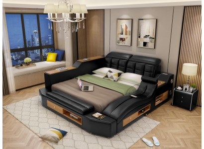 Conception Lits en cuir Hôtel Double Lit multifonction avec boîtes Bluetooth Luxe