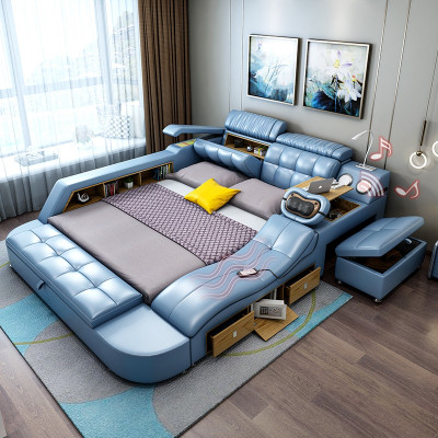 Lit de design XXL en cuir grand hôtel 180x200, avec étagère multifonctionnelle.