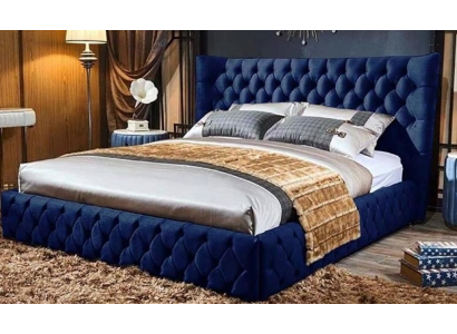 Lits Chesterfield Desi180x200gn Lit double Mobilier Tissu Bleu Nouveau Lit