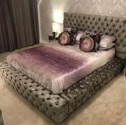 Lit double Chesterfield 180x200 en tissu rembourré Cadre de lit de luxe Design