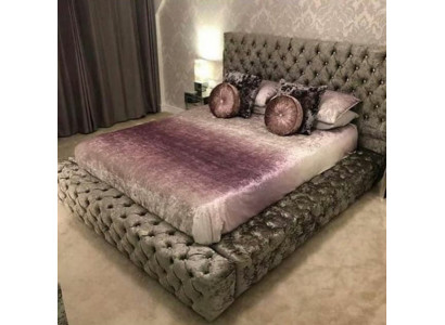Lit double Chesterfield 180x200 en tissu rembourré Cadre de lit de luxe Design