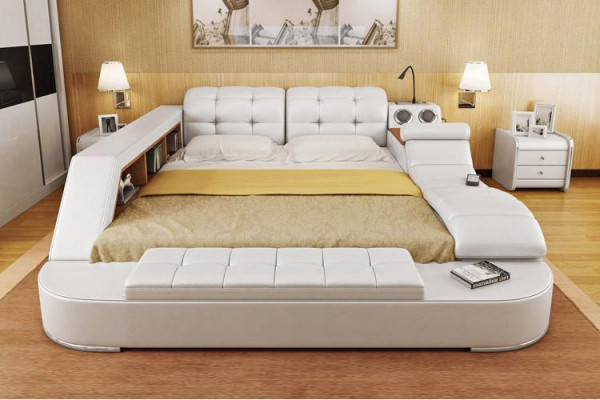 Lit double revêtement cuir Lit multifonction avec fonction massage nouveau