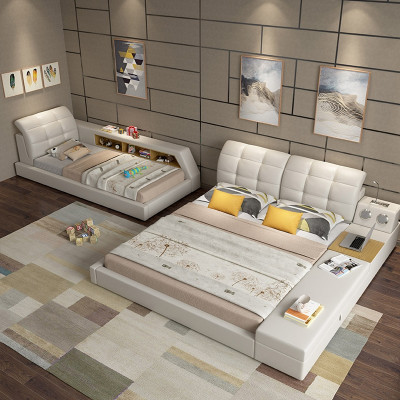 Lits en cuir design Hôtel Double Étagère de rangement 180x200 Multifonction