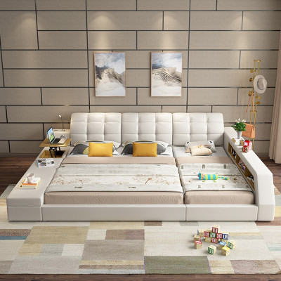 Lits en cuir design Hôtel Double Étagère de rangement 180x200 Multifonction