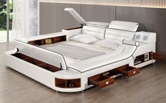 Conception de lits en cuir hôtel double étagère chaise longue de massage multifonction s lit