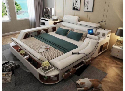 Lit de luxe multifonction 180x200 en cuir Lit Chaise longue de chambre
