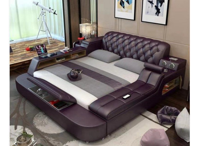Conception Lit XXL Grands Lits Cuir Hôtel Rembourrage 180x200 Étagère Multifonction