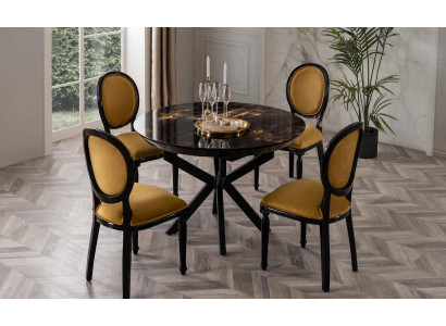 Table ronde de colonne Table à manger Table avec 4 chaises Tables à manger Meubles Bois 5 pièces.