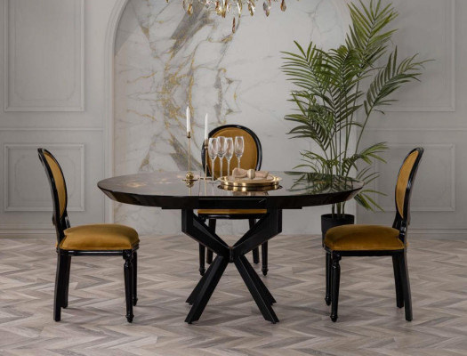 Table ronde de colonne Table à manger Table avec 4 chaises Tables à manger Meubles Bois 5 pièces.