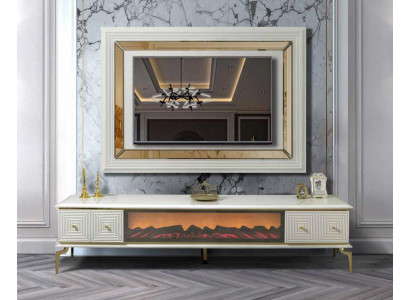 Bahut Armoire Meuble TV avec cheminée Unité murale Ensemble Panneau TV en acier inoxydable Mobilier de luxe
